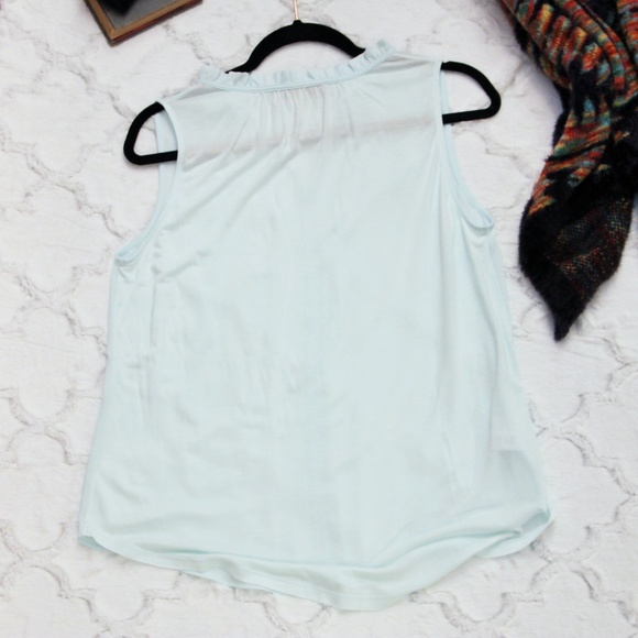 LOFT Ruffle Tie Neck Mint Sleeveless Top - Picture 4 of 4